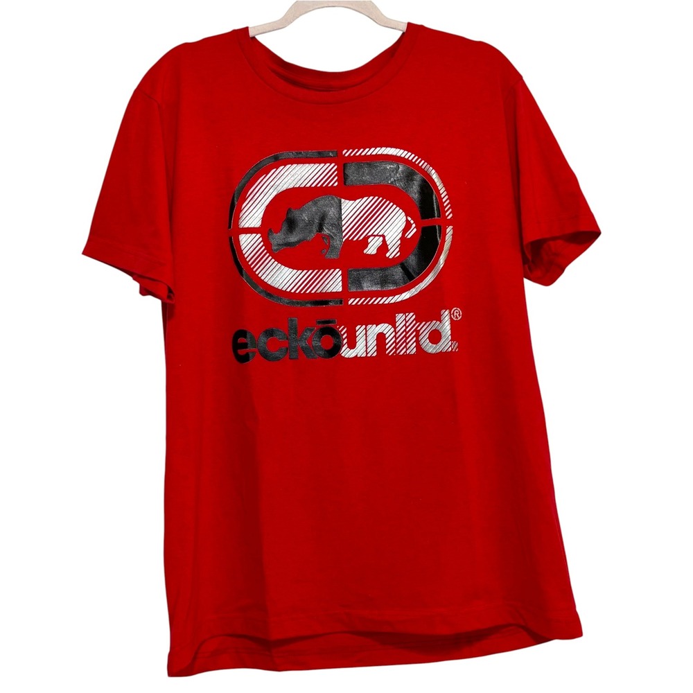 Ecko Unltd T Shirt Mens Red Cotton Graphic Rhino Logo Streetwear Y2K Large L
